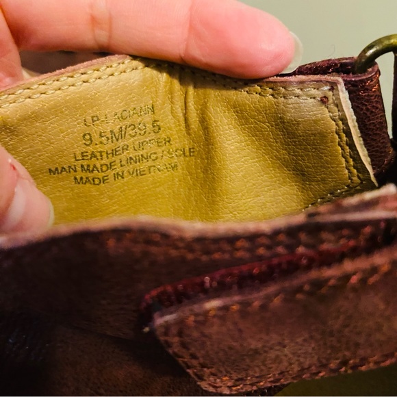 Lucky Brand Laciann Heeled Peep Toe Booties Stacked Heel Leather Burgundy Boot - Picture 7 of 9
